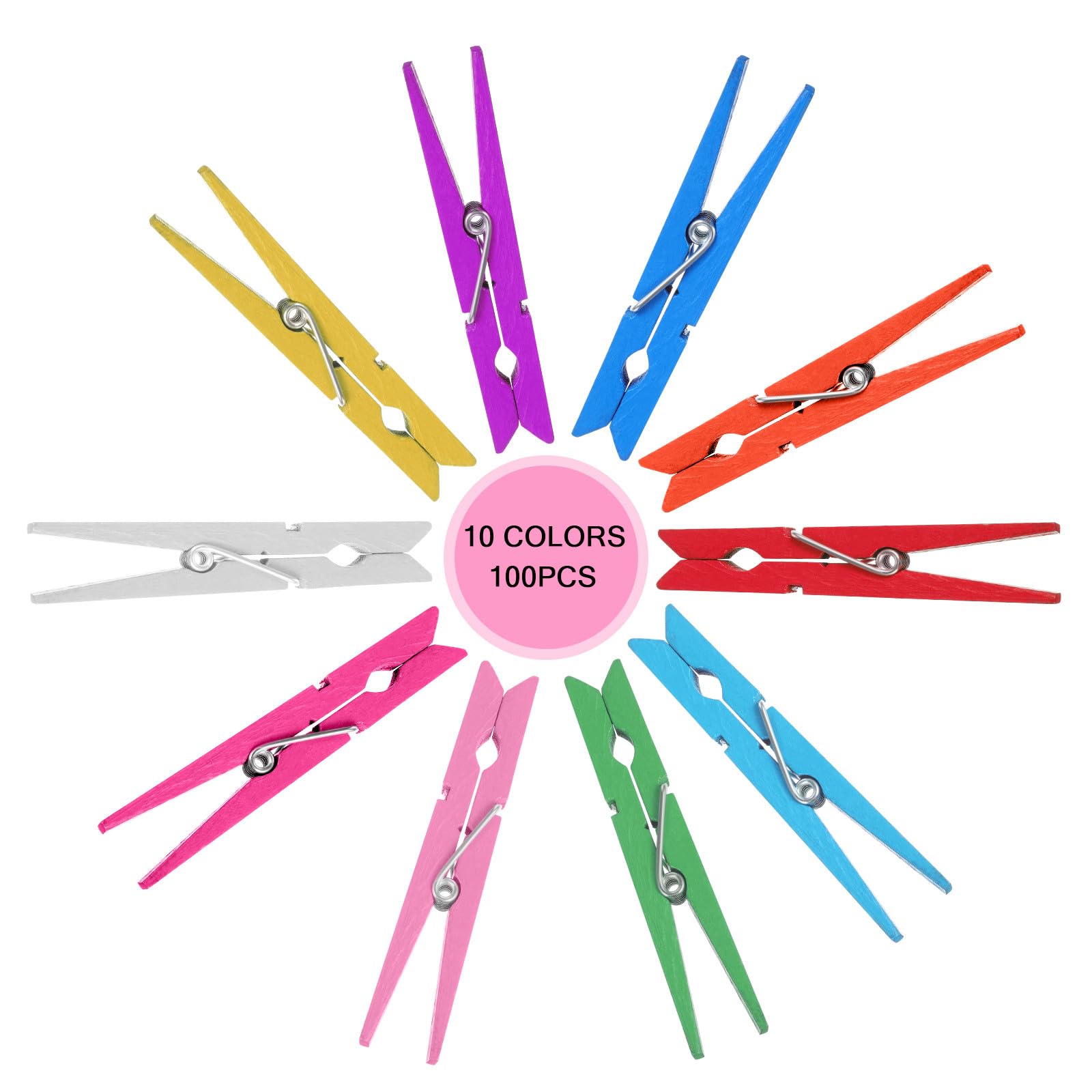 100 Pezzi Mollette in Legno Colorate Multiuso per Foto e Sciarpe in Seta, Clip Resistenti per Progetti Creativi e Decorazione Casa