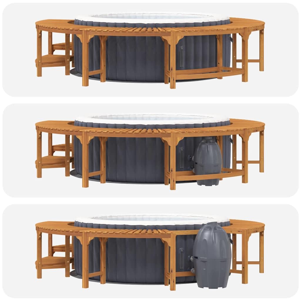 Bordo per vasca idromassaggio marrone, in legno massello di acacia, diametro 255 x 55,5 cm, per piscina, vasca idromassaggio, accessorio per esterni, durevole e decorativo per giardino e