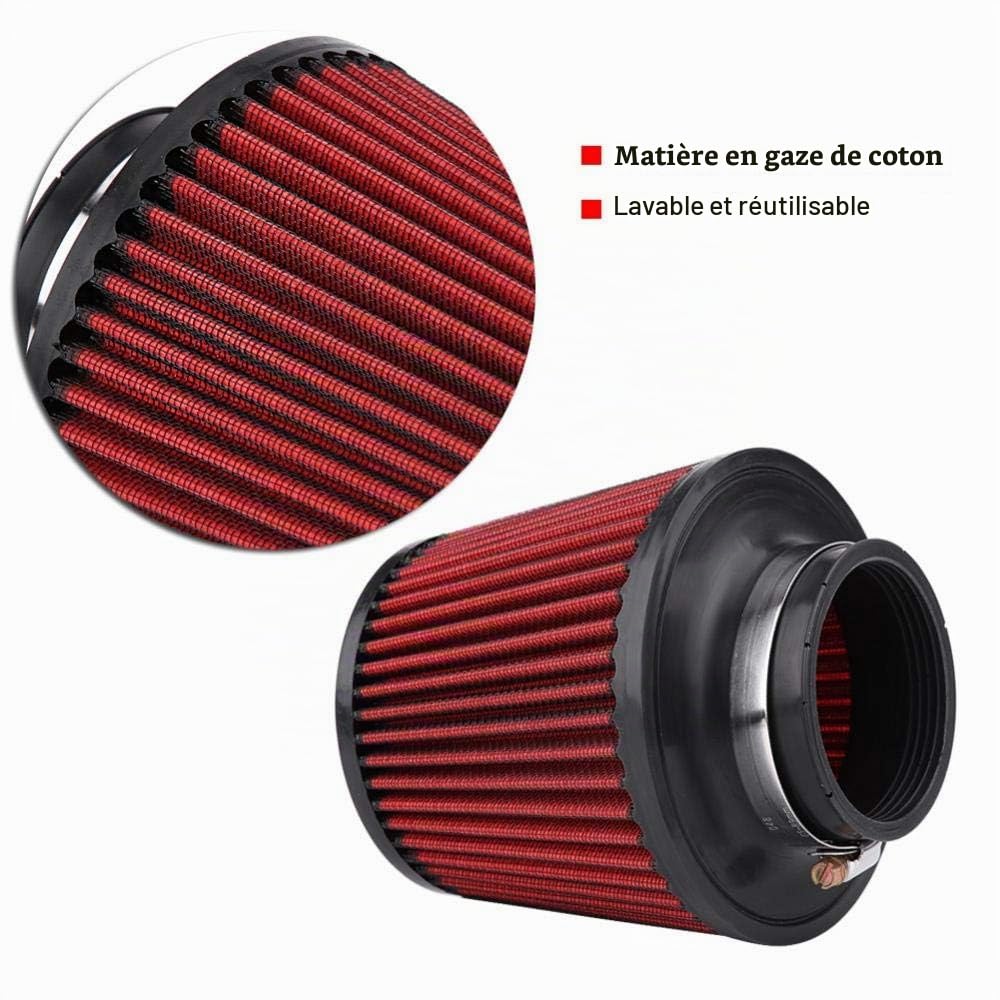 Ymiko Filtre à Air, universel de voiture prise d'air d'admission à haut débit filtre à air à cône rond nettoyant filtre à Air de moteur à pince(76mm)