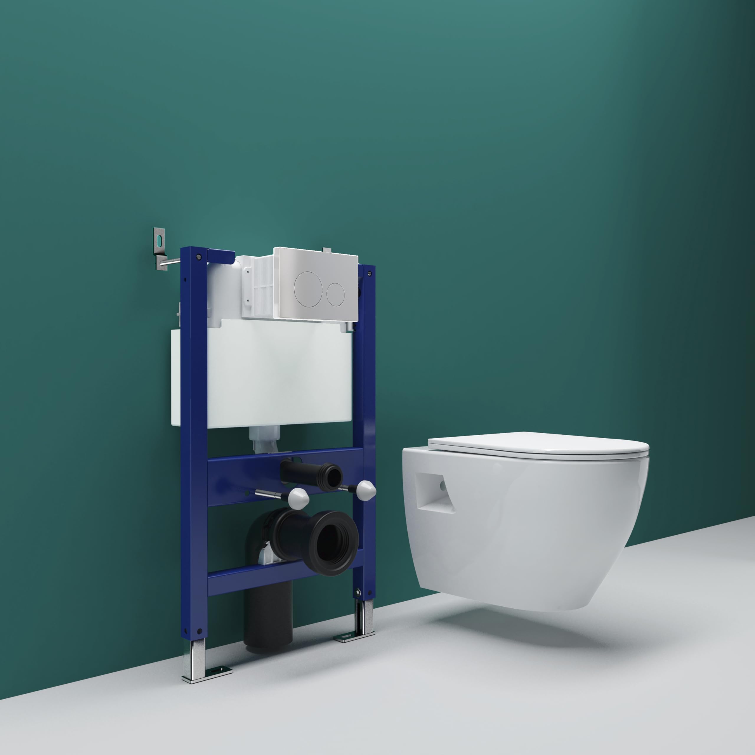 SKY Bathroom 0.82M Low Height Concealed Cistern Frame and Wall Hung Toilet Set, White