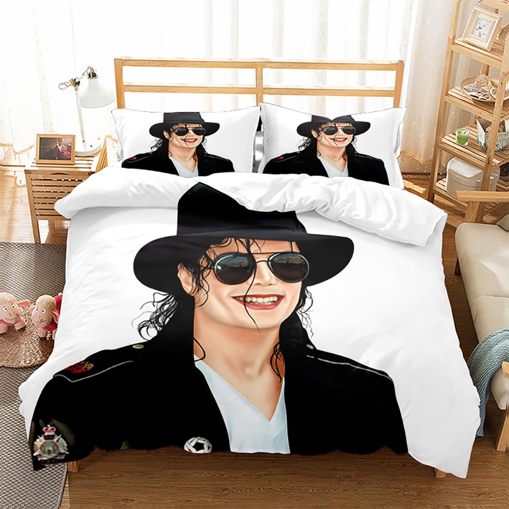 Duvet Cover Set 3Pcs Michael Jackson Bedding Set Soft Microfiber Easy Care Quilt Cover Witn 2 Pillow Cases for Teens Girls Kids Reversible Duvet Set (200x200cm(Double),MJ 06)