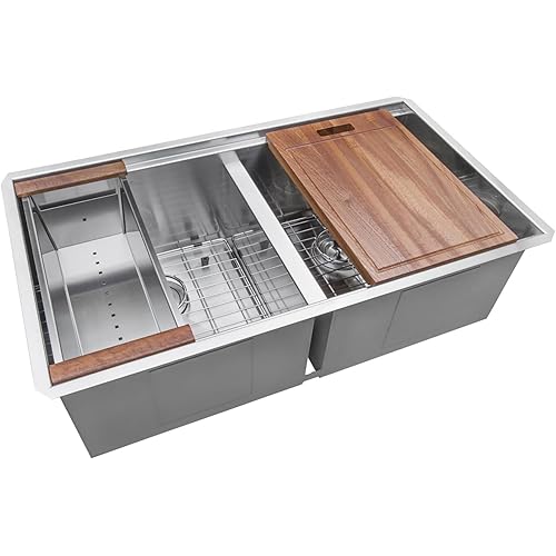 Ruvati 30-inch Workstation Ledge 50/50 Double Bowl Undermount 16 Gauge Stainless Steel Kitchen Sink - RVH8345