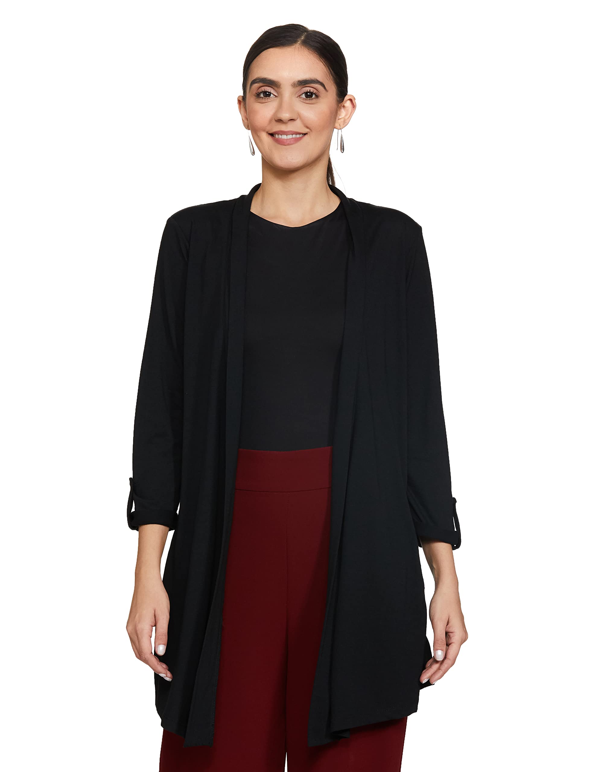 Women Solid Front-Open Cotton Shrug