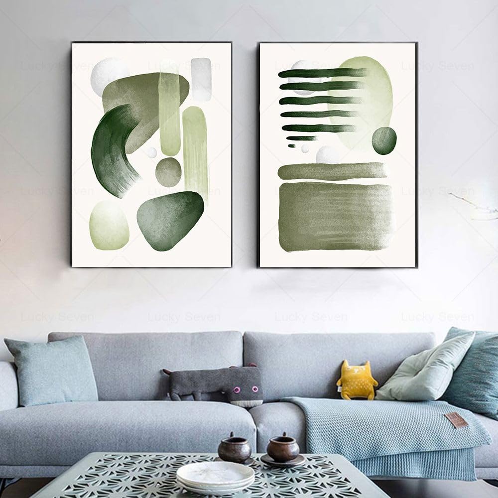 WBYZAC 2 Pieces Poster-Green Abstract Geometric Poster Gallery Wall Art Canvas Painting Nordic Posters and Prints Wall Pictures For Living Kitchen Office Room Decor-60 * 70cm (No Frame)