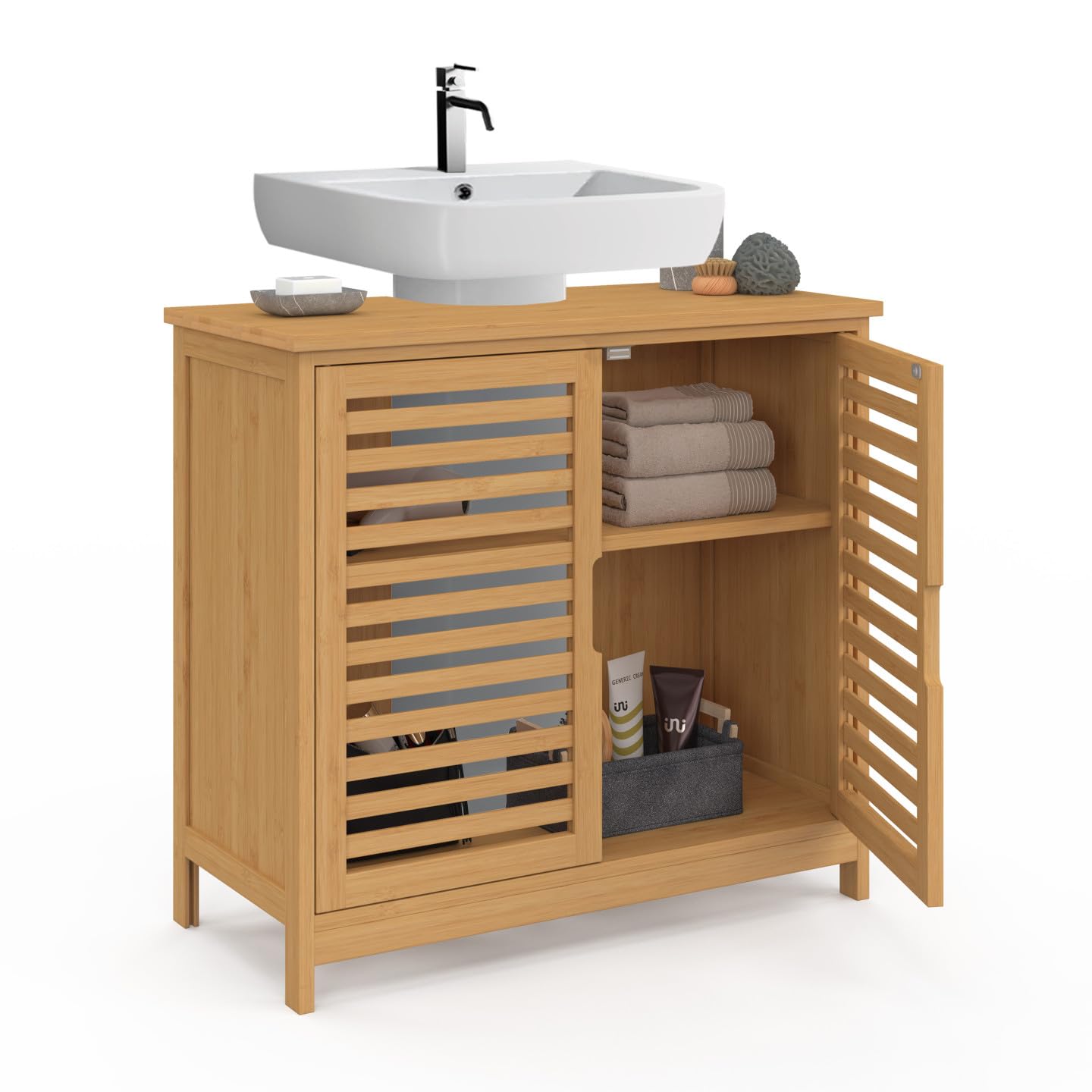 IDMarket - Waschbeckenunterschrank Badezimmer Bambus BEA : Amazon.de:  Kche, Haushalt & Wohnen