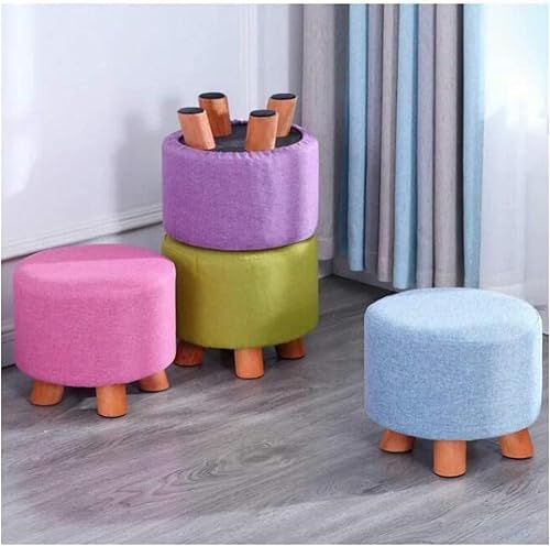 Miniatura 7 de Zapatero de 4 patas, taburete de madera maciza, taburete redondo de tela otomana, taburete de pie para sala de estar, sofá, reposapiés, oficina,