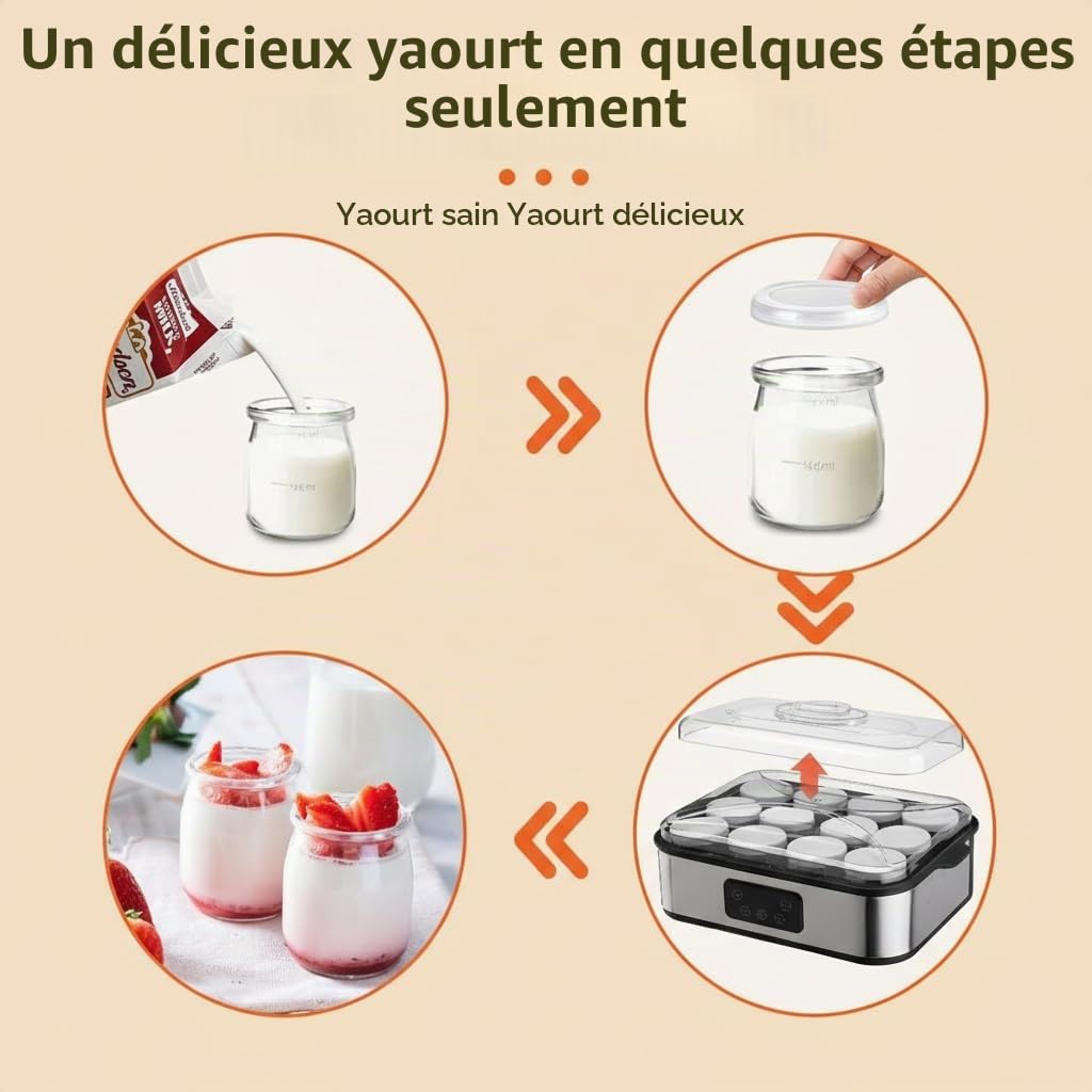 Yaourtière, yaourtière numérique automatique, machine à yaourt grec avec température et minuterie, avec 9 gobelets de yaourt de 170 ml, parfait pour yaourt bio à la maison, sans BPA, 40 W, blanc