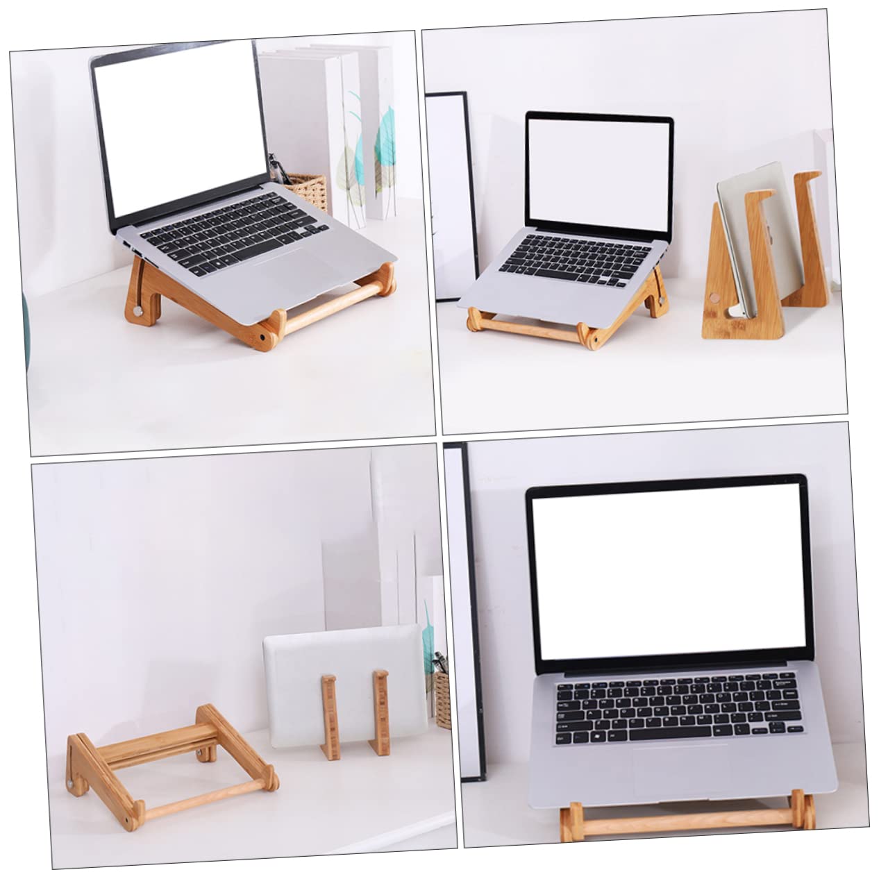 SHINEOFI Supporto per Laptop Stand Multifunzionale in Legno Regolabile Pieghevole Porta Computer Portatile Elegante in Phyllostachys Pubescens per Tablet, per Scaffali