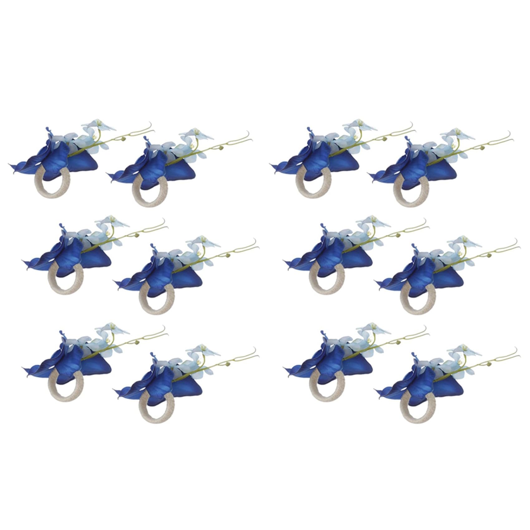 Hndhbfgrt 12PCS Handmade Orchid Flower Napkin Rings Blue Flower Holders Handcraft Buckles Rings for Wedding Table Decor