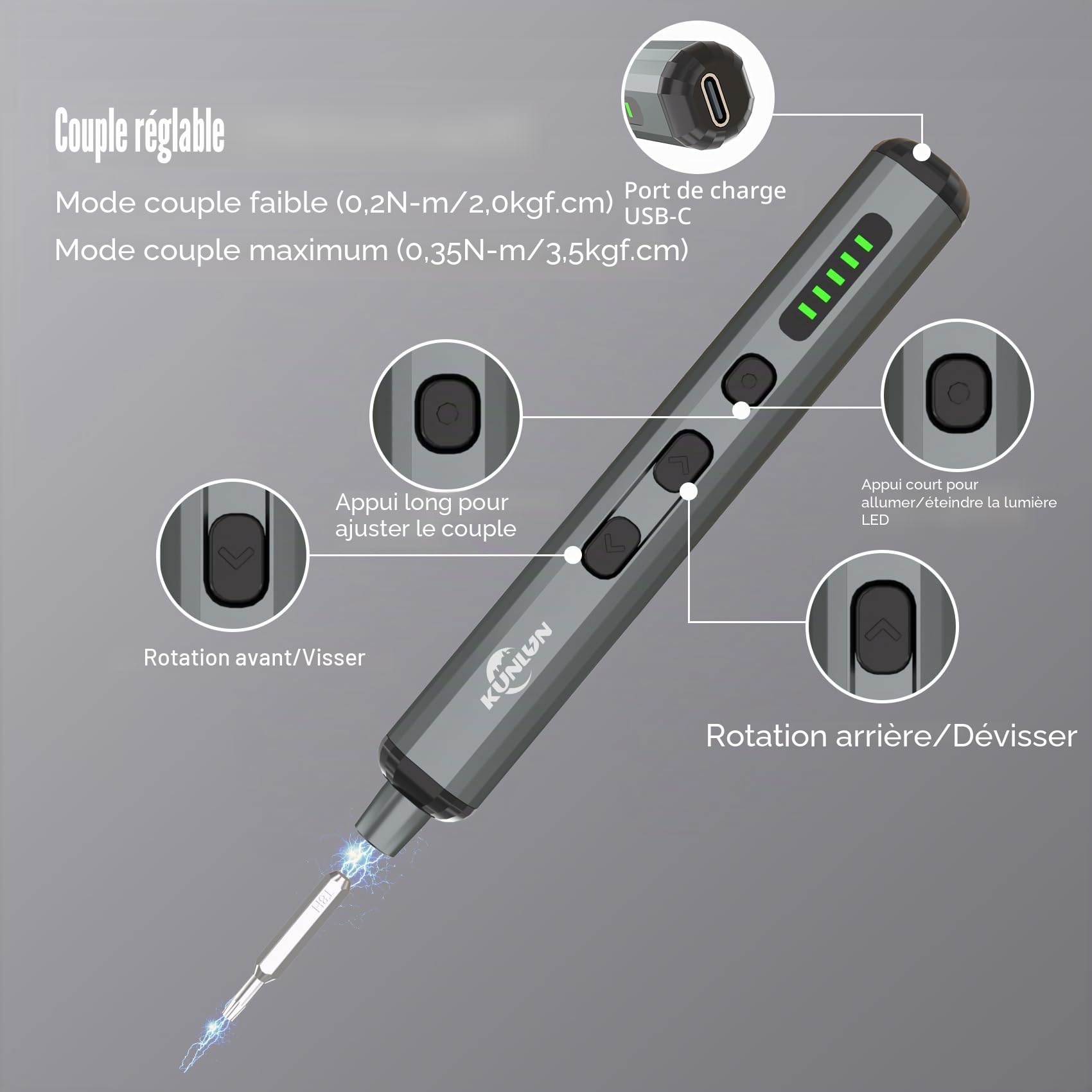 KUNLUN Mini Tournevis Electrique Sans Fil 68 en 1 Précision Tournevi avec LED Réglage Couple à 5 Vitesses 64 Embout de Tournevis pour Téléphone, Montres, Appareil Photo, PC, Electronique