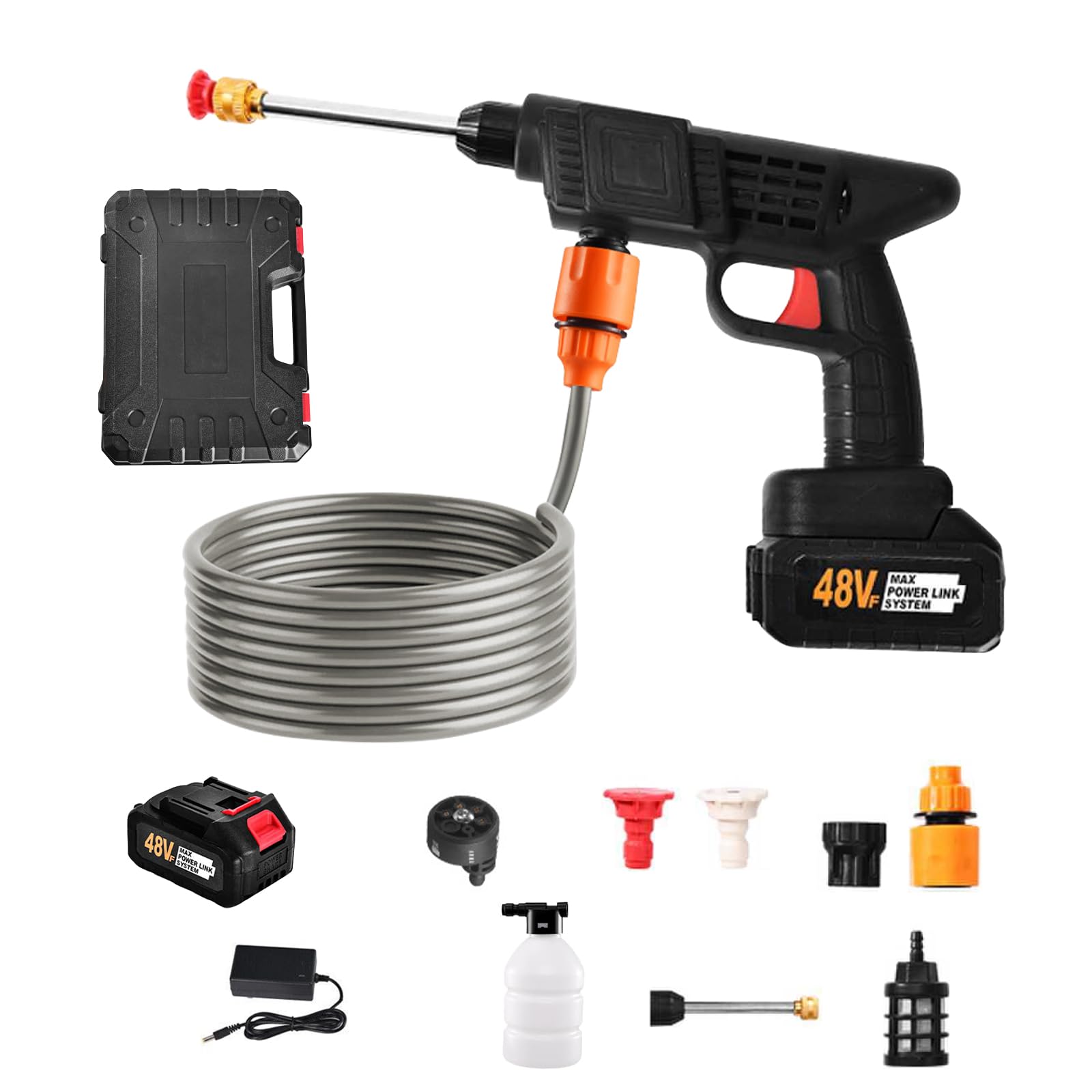 Cordless Pressure Washer, 24V 22Bar Portable Pressure Washer With1 Battery, 6-in-1 Adjustable Nozzle, 16.4FT Hose Pressure Cleaner for Car/Floor/Garden Cleaning & Watering