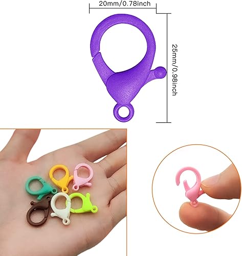 Miniatura 3 de 120 cierres de pinza de langosta de plástico para la fabricación de joyas, gancho multicolor de langosta con lindo cordón, ganchos a presión, clips