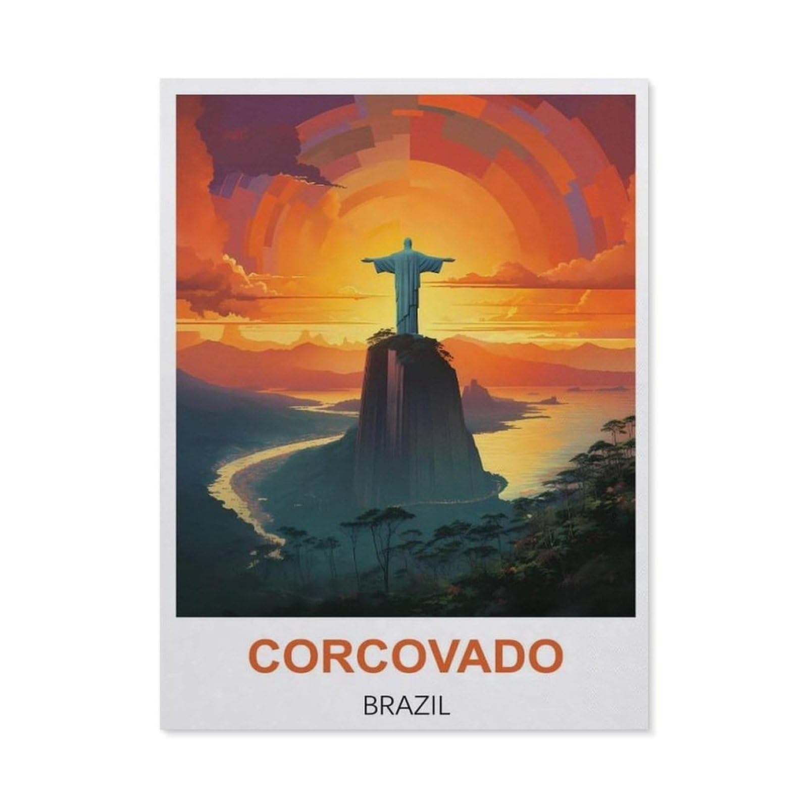 BEAYODKP 5D DIY Diamond Painting Kit，Corcovado Brazil Vintage Travel Posters，Crystal Mosaic Full Drill Round Diamond Painting Embroidery Accessories（50 x 60 cm/19.68 x 23.62 inches）-BW57