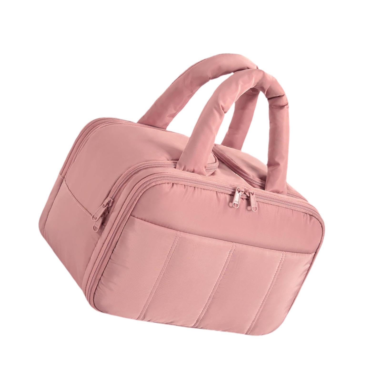 Travel Borsa Da Toilette Compatta Organizzatore Cosmetico Borsa Trucco Pouch con Zipper Materiale Poliestere Adatta a Casa Viaggi Bagno Vacanza, Rosa