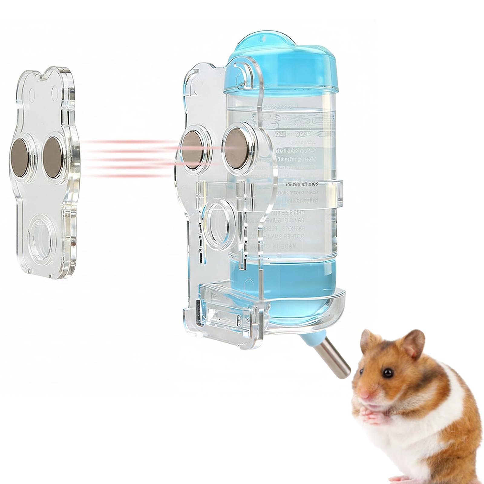 Hamster Wasserflasche mit magnetischen Haltevorrichtungen,Hamster trinkflasche mit ständer,Hamster Trinkflasche mit Ständer,Hamster wasserflasche,Mäuse,Ratten,Degus,blau125ml