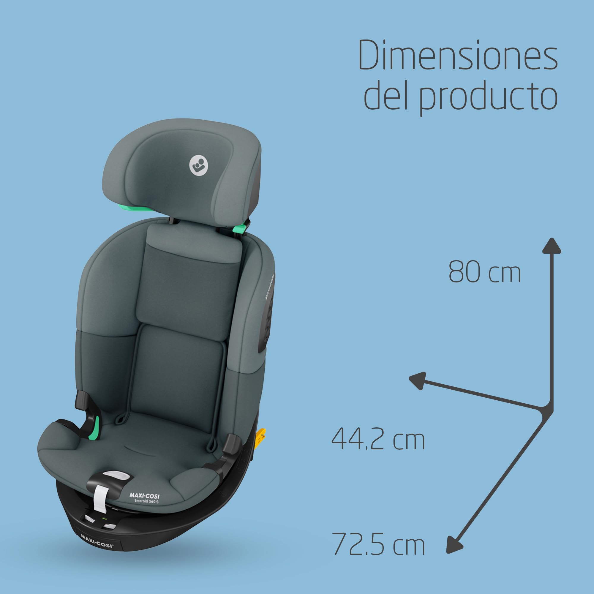 Maxi-Cosi Emerald 360 S i-Size, Silla coche bebé giratoria 360°multiedad, 0-12 años (40-150 cm), 360° FlexiSpin, 4 posiciones reclinación, Protección contra impactos laterales G-CELL, Tonal Graphite