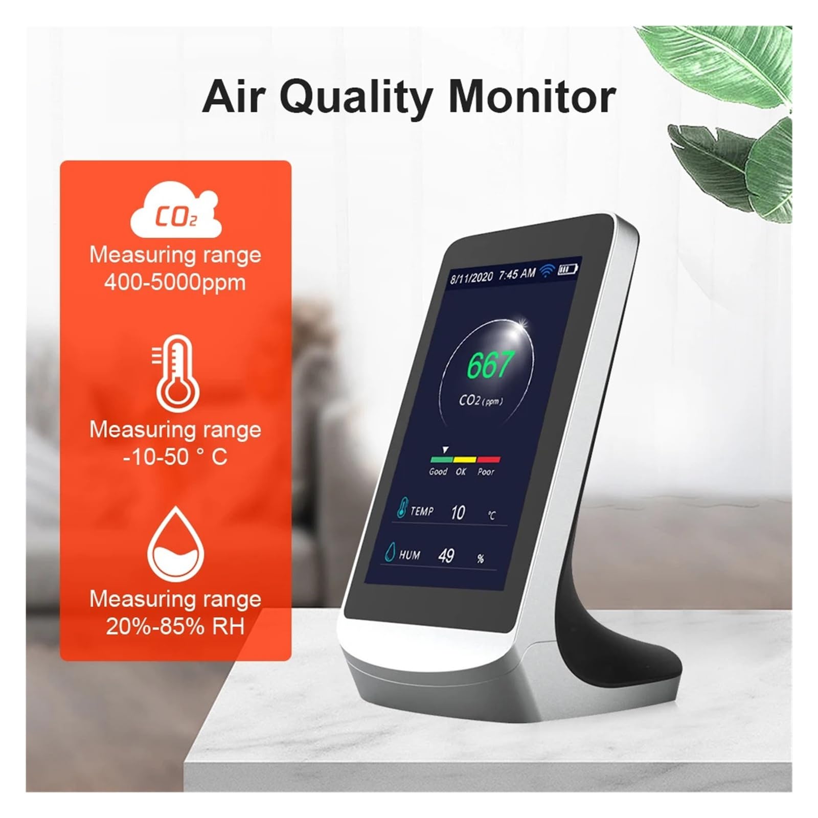Monitor jakości powietrza DM72C WIFI, detektor CO2 400-5000 PPM, analizator temperatury i wilgotności do pracy domu Daty w czasie rzeczywistym