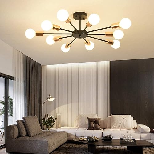 Miniatura 6 de KCO Lighting - Lámpara de techo semiempotrada de 10 luces blancas de Sputnik lámpara de techo moderna para sala de estar restaurante isla de cocina