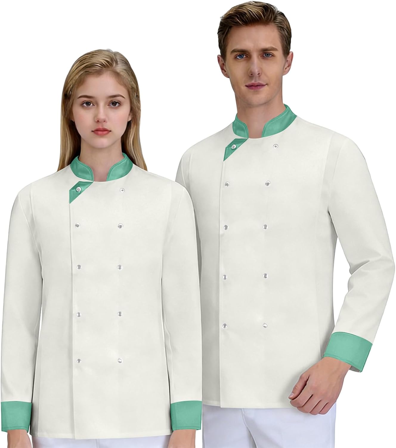 Unisex Long Sleeve Chef Coat - Kitchen Jacket with Mandarin Collar & Diagonal Buttons - Modern Fit Poly Uniform, XS-4XL