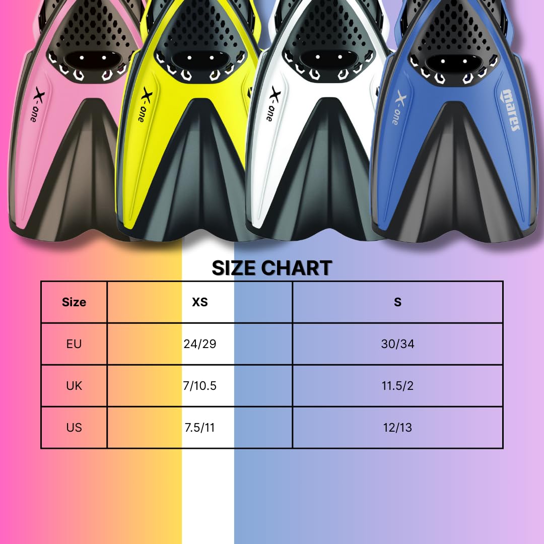 Mares X-One Junior – Pinne snorkeling corte per bambini, scarpetta aperta perforata, cinghia senza fibbia, comfort e prestazioni acquatiche