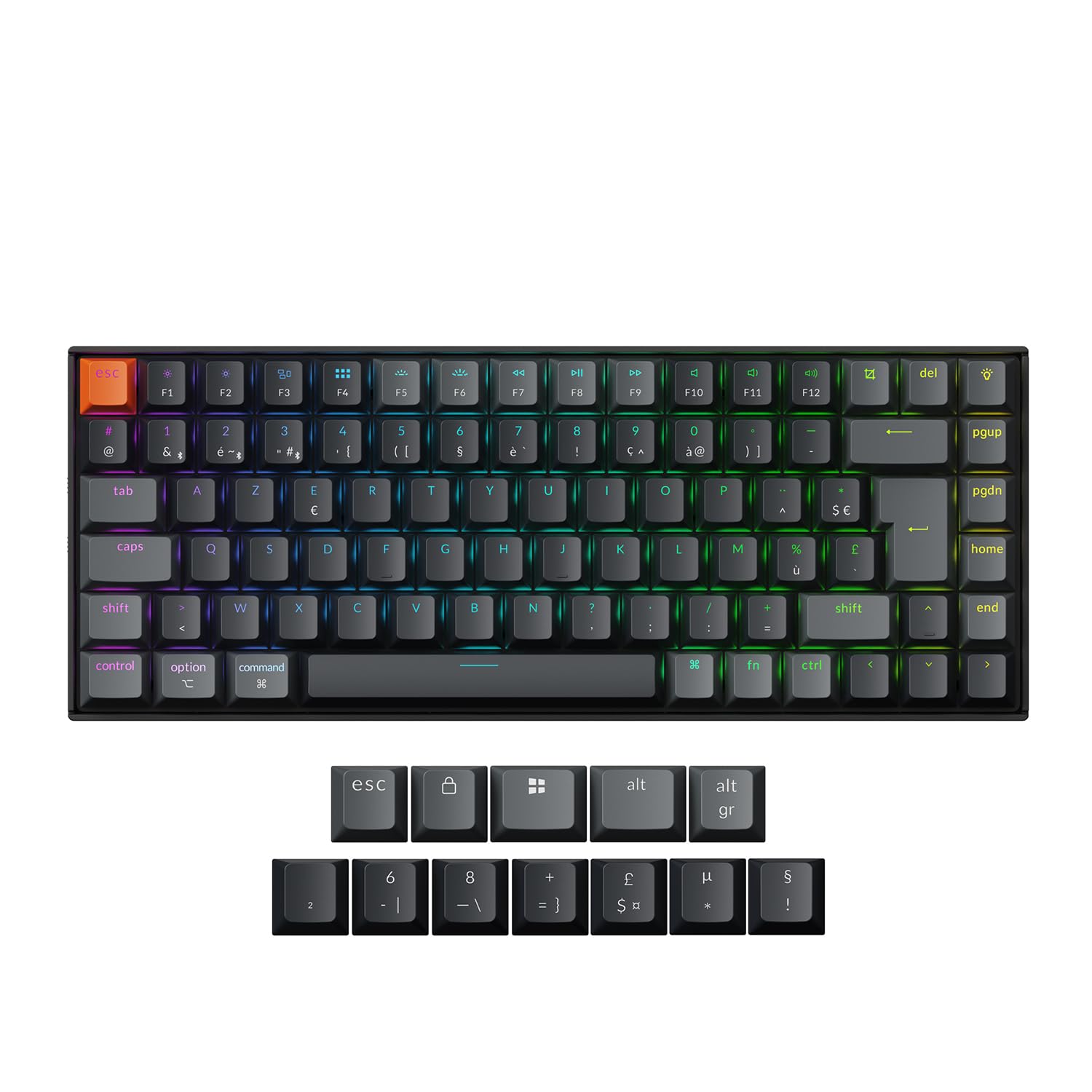 Keychron K2 QMK Clavier Mécanique sans Fil, Disposition 75%, Hot-Swap Commutateurs Banane, Rétroéclairage LED RVB et Rechargeable, Bluetooth 5.2 pour Mac/Windows/Linux, Disposition FR- Version 3