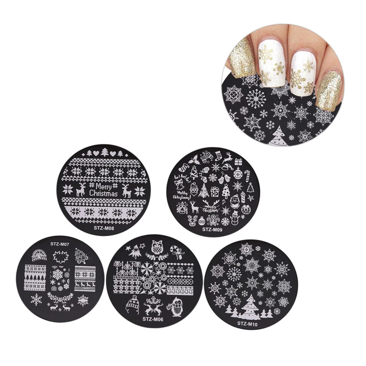 ABOOFAN 5pezzi Stampi per Unghie Natalizie in Metallo Lucido Kit di Stamping per Nail Art Template di Modelli