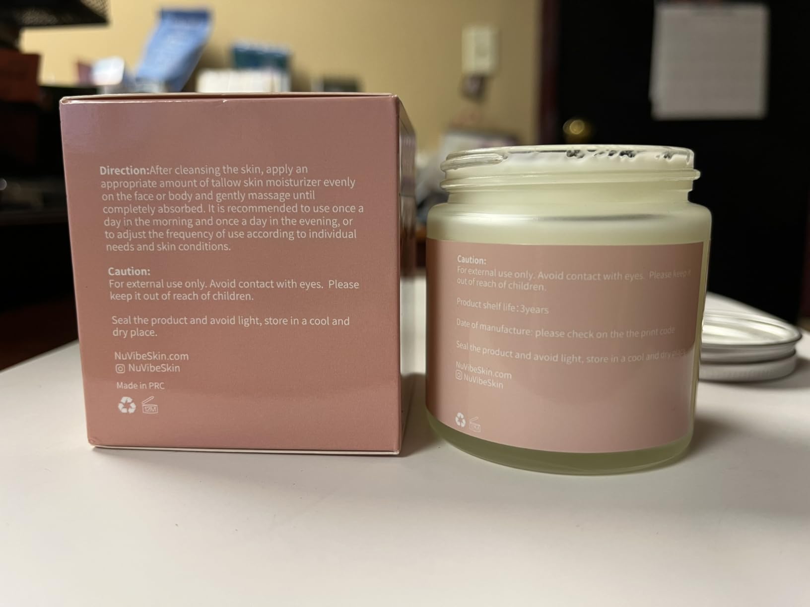 NuVibe Advanced Tallow for Skin β 100% Grass-Fed Beef Tallow Moisturizer | Whipped Natural Cream for Face & Body | Unscented, Non-Toxic, Sensitive Skin Safe | 4oz Jar