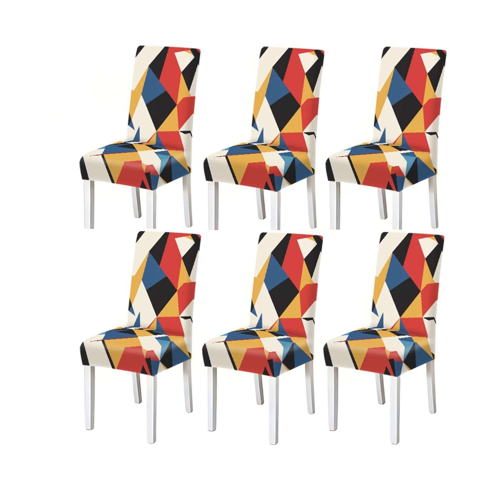 Bosuybn One Color Mid-Century Modern Geometric Abstract Pattern Print Dining Chair Covers Set Of 2/4/6, Stretch Slipcovers For Kitchen Dining Room Furniture Protectors For Home Dining Room(6Pcschair Cover)