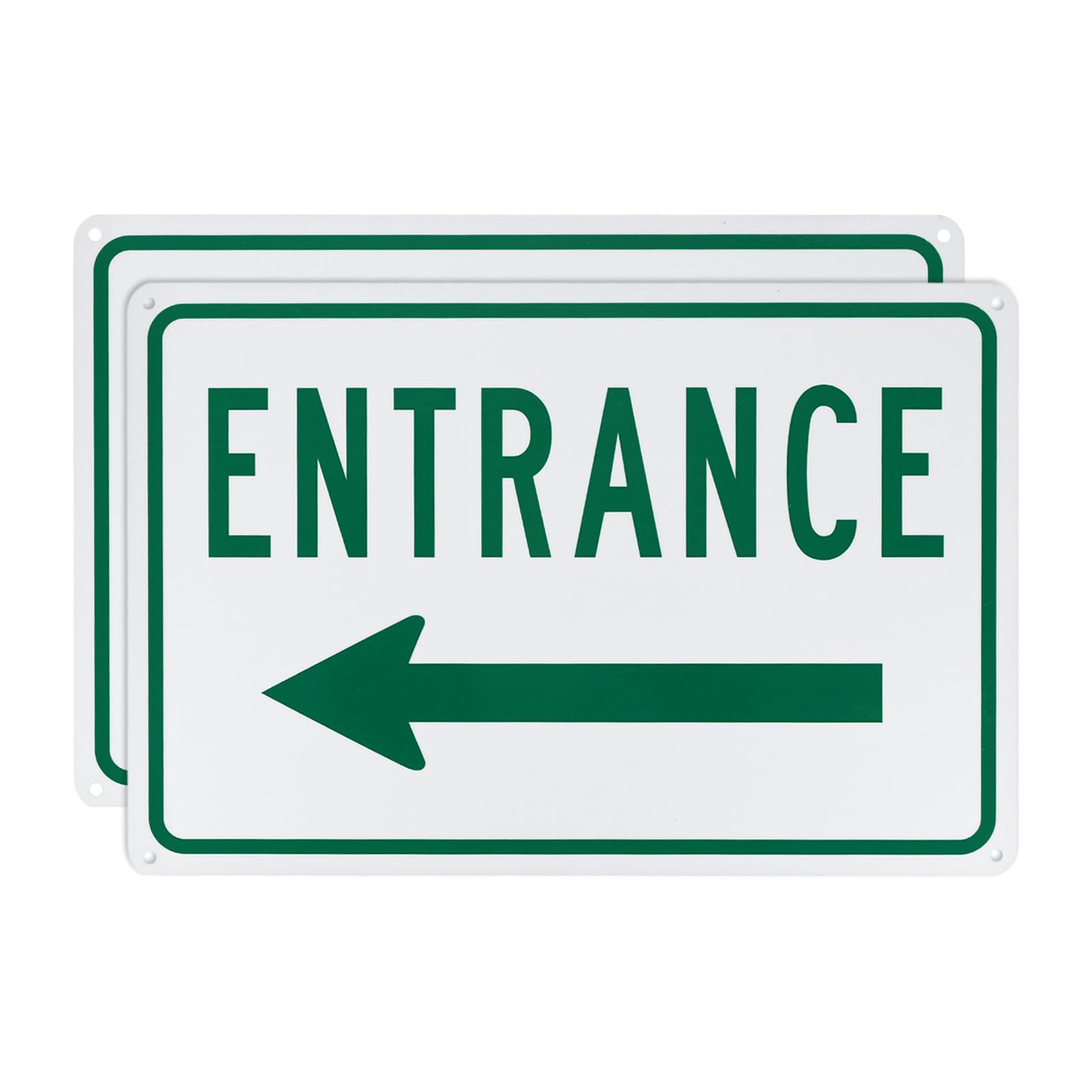 M METERXITY 2-Pack Left Arrow Entrance Sign 12x8 Inch Aluminum Reflective Enter Here Signs Rust Free Waterproof Entrance Signs for Business/Door[Green Letters On White Background] — image 1