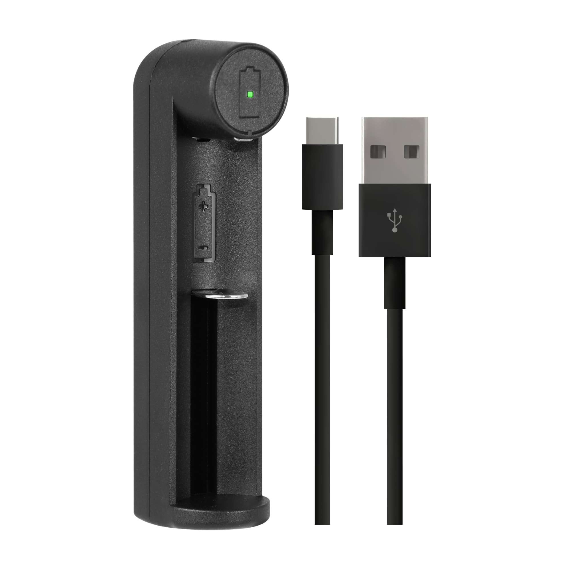 Guard Dog Security Battery Charger Single Slot, 3.7 Volt Rechargable Batteries for Flashlights, Tools and Devices, USB Fast Charging, LED Charge Indicator, Compatible with 18650, 26650, 21700