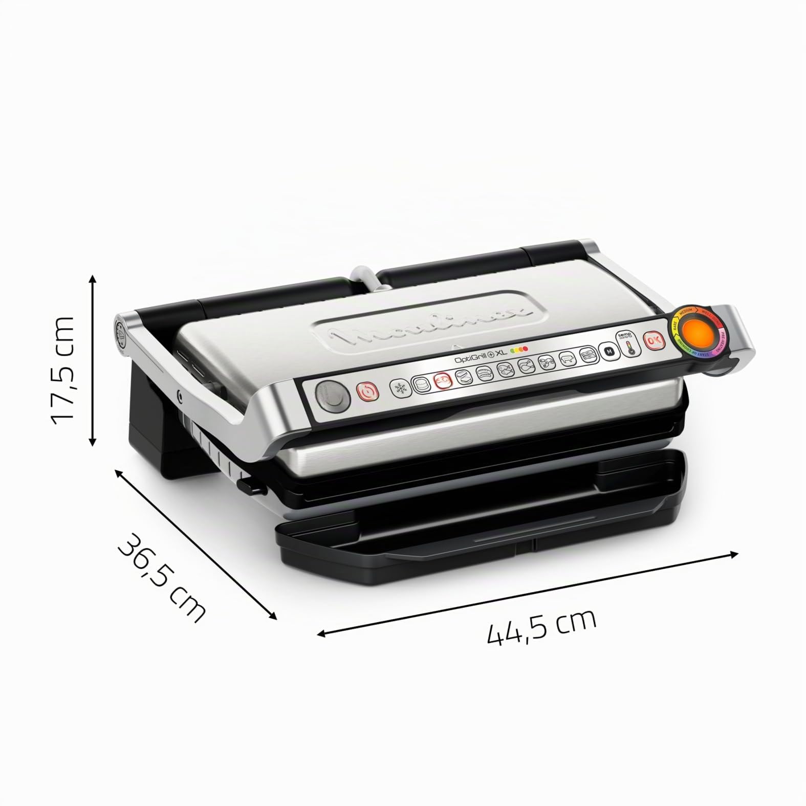 Moulinex Optigrill+ XL, parrilla eléctrica de interior, ideal para cocinar carne, pescado y verduras, indicador de cocción y 9 programas automáticos, placas antiadherentes, GI722D