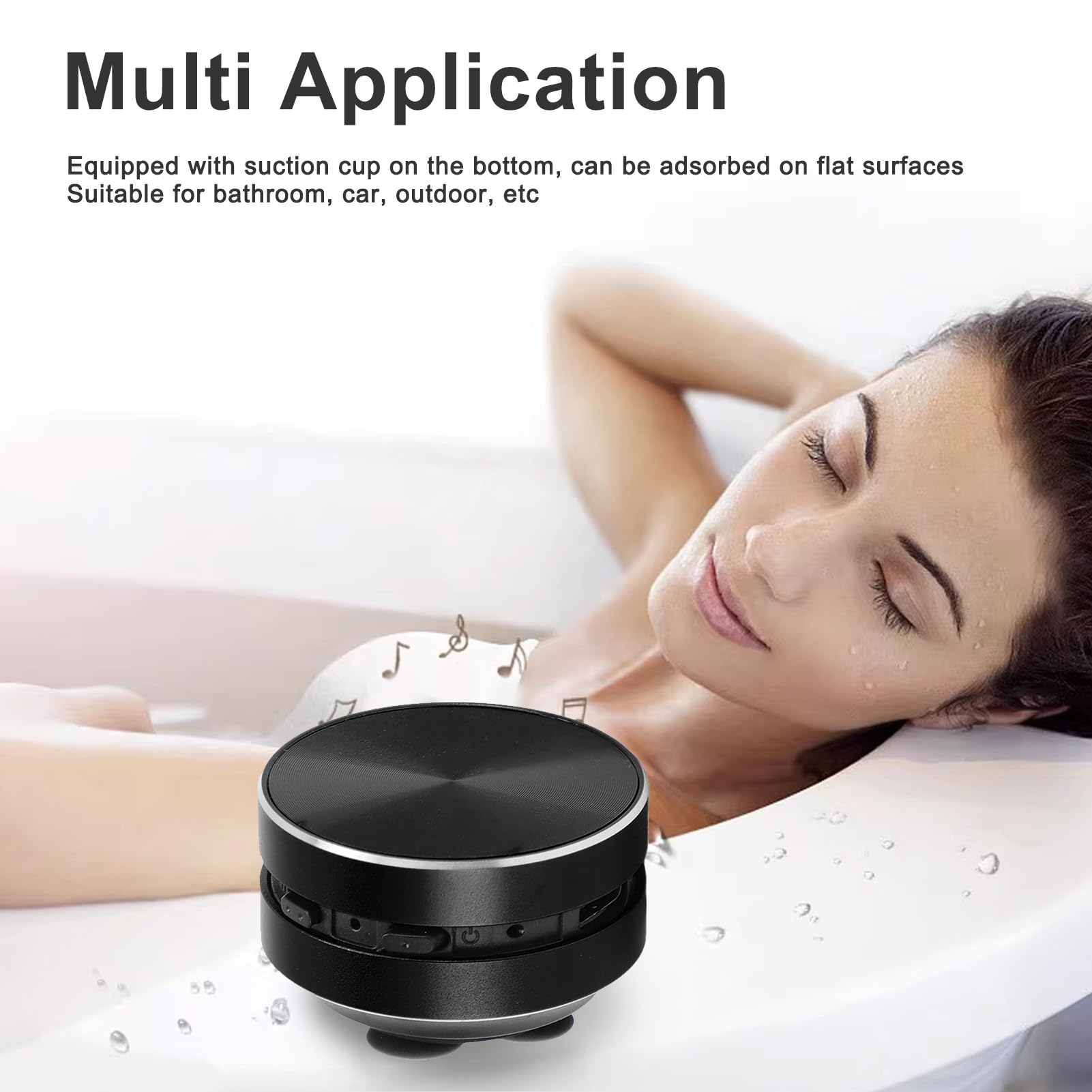 Zunate Głośnik Bluetooth z przewodem kostnym, przenośny, bezprzewodowy głośnik z przyssawką, stereo Bass, przenośny, mały, bezprzewodowy głośnik do łazienki, na zewnątrz (czarny)