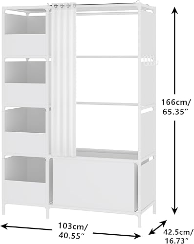 Miniatura 2 de MOYIPIN Armario portátil, armario independiente con barra para colgar y cortina, organizador de almacenamiento de ropa, para guardarropa,