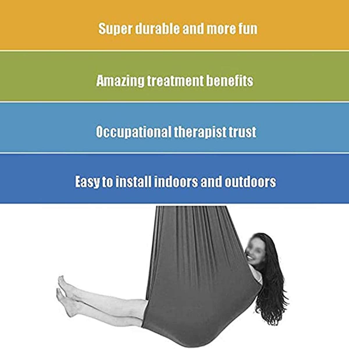Indoor Therapy Swing Adjustable Yoga Cuddle Hammock Elastic Hanging Seat Ideal Sensory Integration Up to 440lbs for Kids Or Adults (Color : Blue, Size : 100 x 280 cm)
