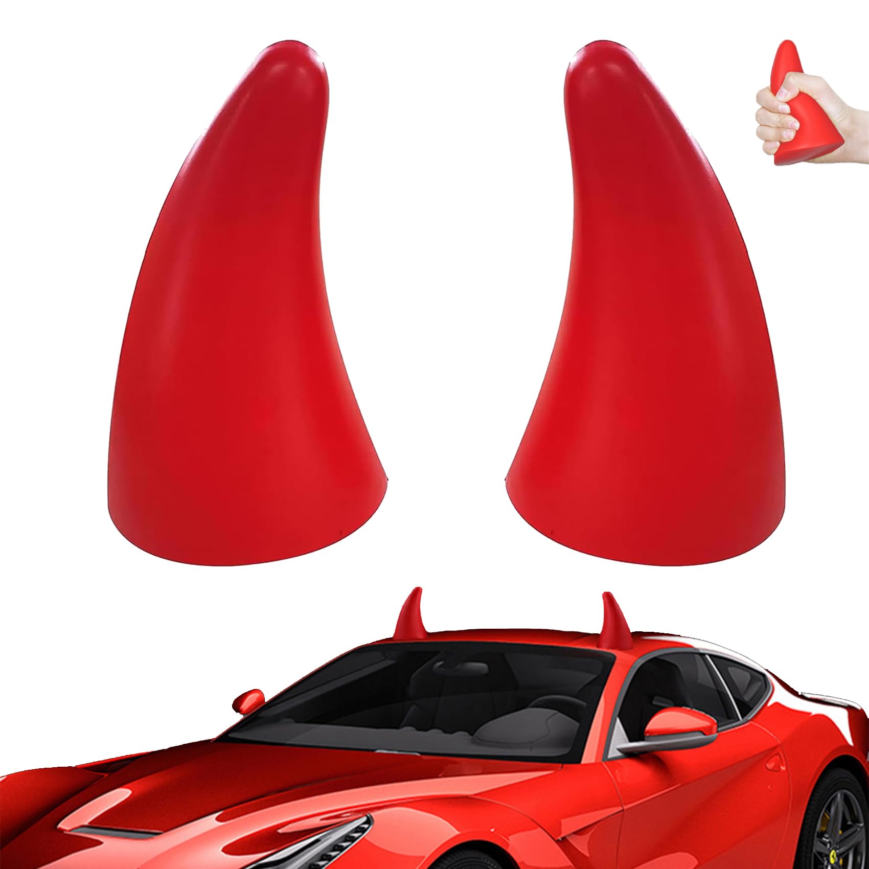 2PC 3D Devil Horns Car Stickers - Red Anti-Collision Bumper Decals For Halloween & Everyday