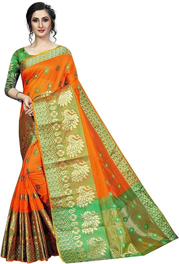 DREAMANGEL FASHION Womens Stitched Blouse Cotton Silk woven Indian Style Saree