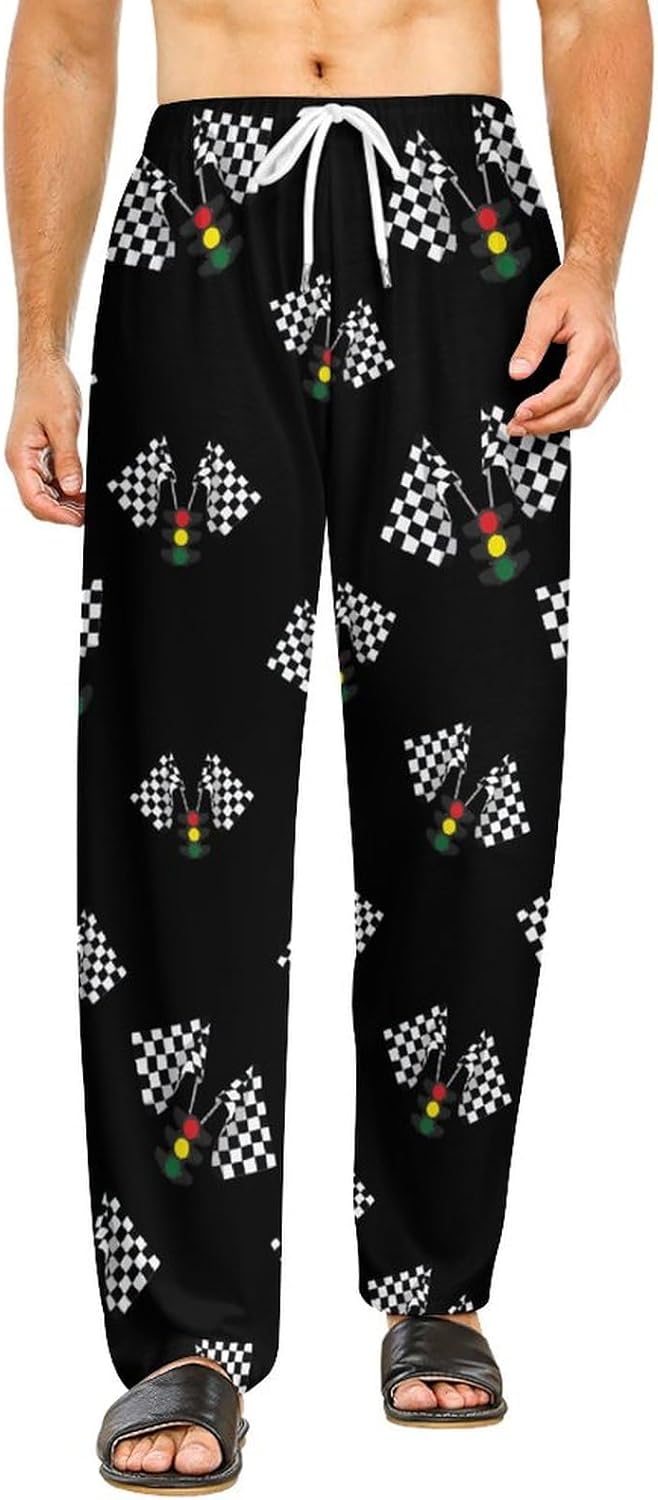 Checkered Flag Traffic Lights Funny Pajama Bottoms Soft Lounge Pants Loose Fit Sleepwear for Men Women