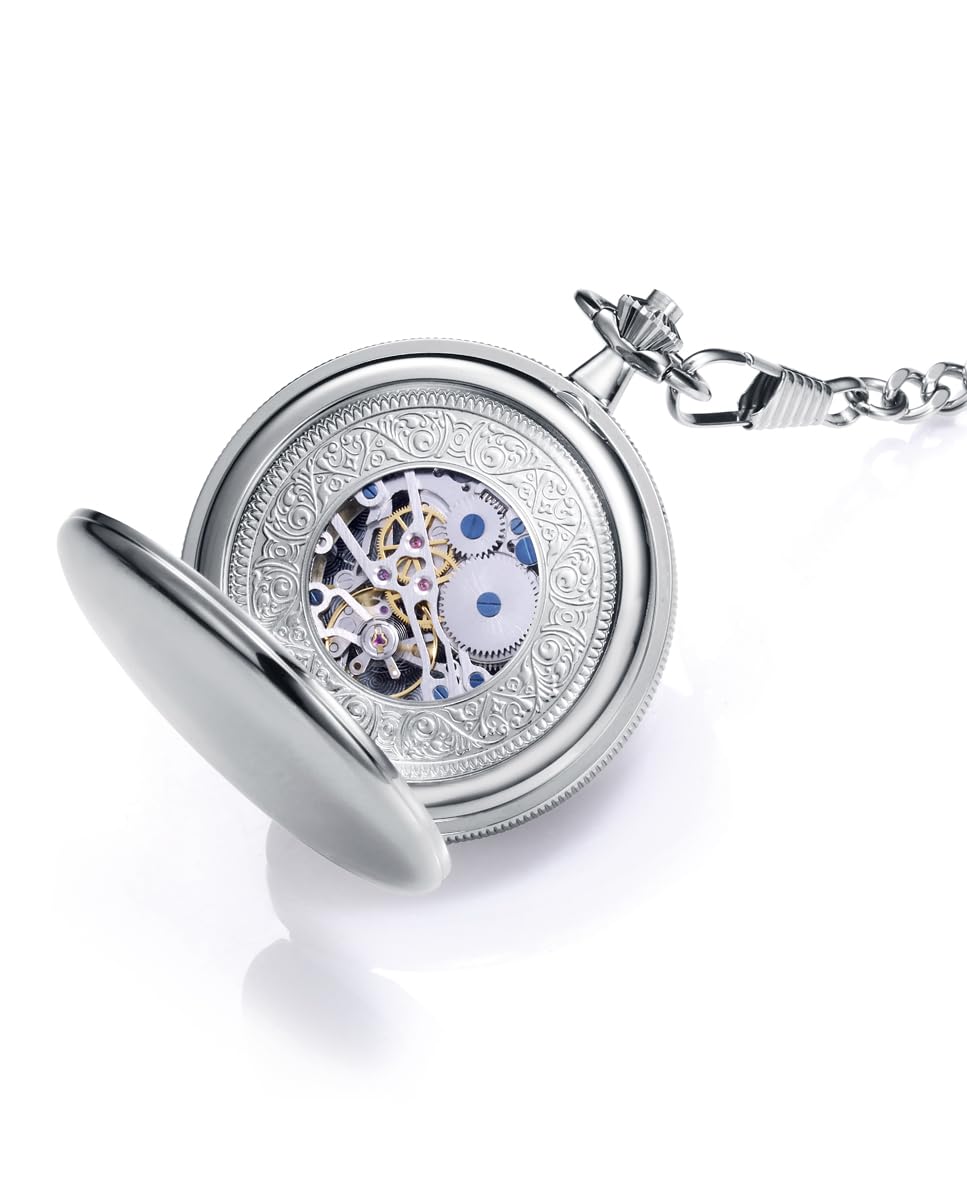 Viceroy Reloj de Bolsillo con Cadena - 50 mm - Movimiento de Cuerda Manual - Esfera Blanca - Estilo Vintage - Colección Pocket – 41153-02