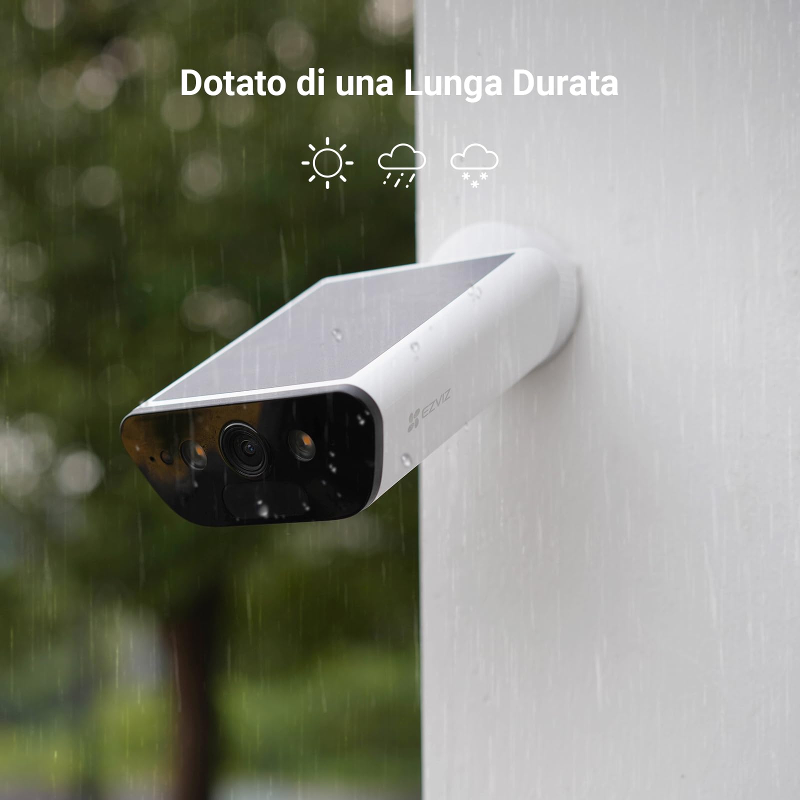 EZVIZ CB5 4K Telecamera Wi-Fi Esterno a Batteria Solare, 100% Senza Fili, Pannello Solare Integrato, Rilevamento di Persone/Veicoli, Visione Notturna a Colori, Audio Bidirezionale, Impermeabile IP65