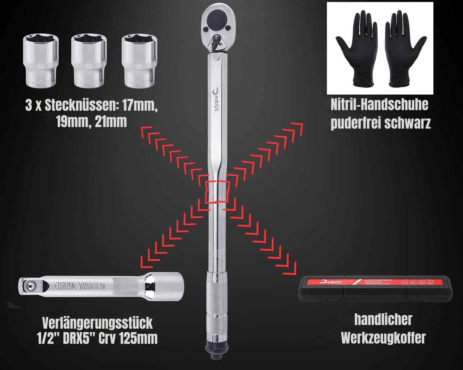 Delphi Drehmomentschlüssel Halbzoll 28 bis 210Nm kalibriert