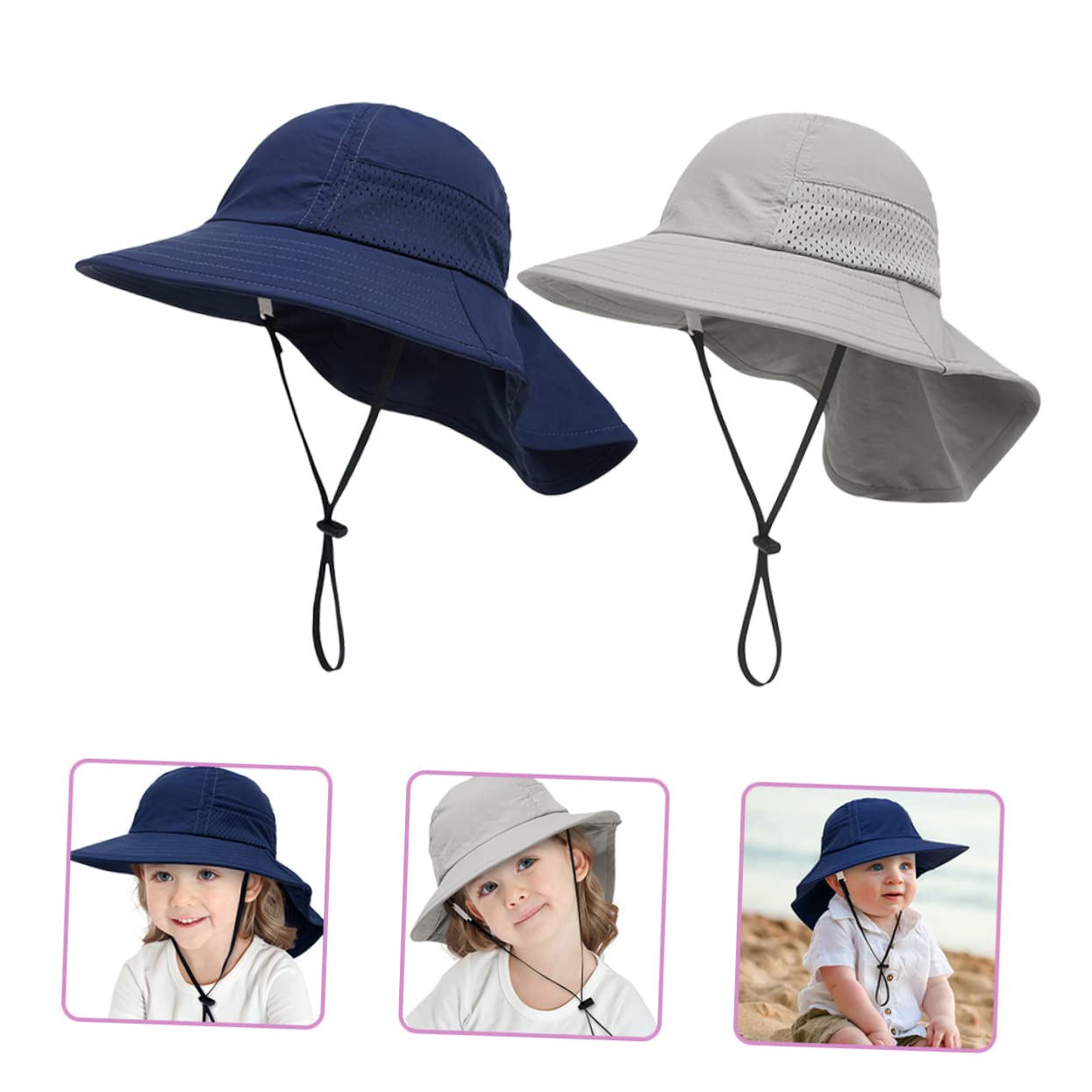 VALICLUD Strandhut Eimerhut Für Kinderhüte Sommerhut Für Babymädchen Babymützen Sommerhüte Für Damen Strand Atmungsaktiver Fischerhut Strand-sonnenhüte Baumwolle 2st