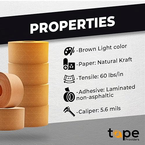 Miniatura 7 de WOD WAT - Cinta de papel kraft engomada activada por agua, 2.75 pulgadas x 500 pies, reforzada con fibra de vidrio, ideal para embalaje de cajas de