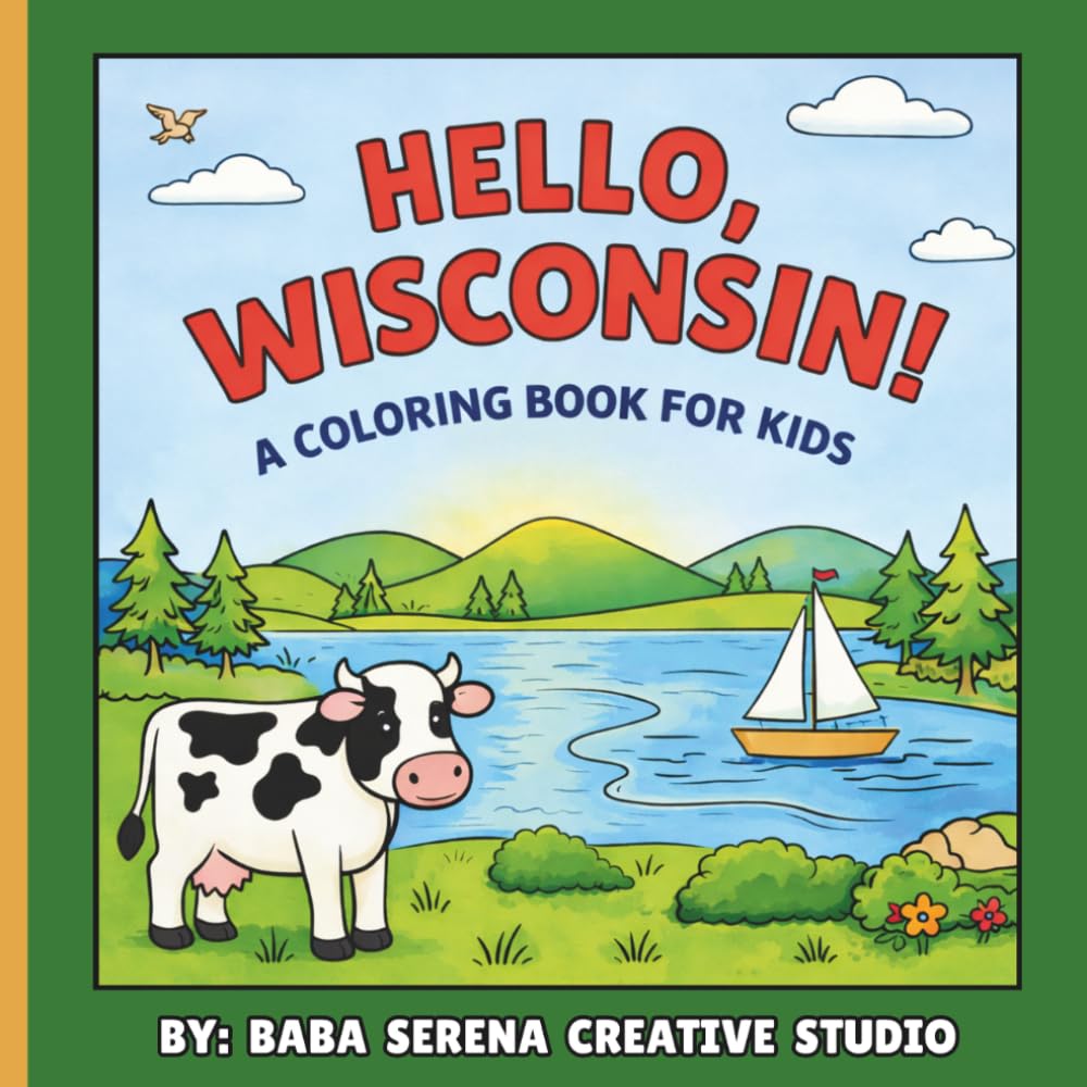 Hello, Wisconsin!: A Fun Wisconsin Coloring Book for Kids: 38 Easy and Bold Designs of Landmarks, Nature, and State Favorites