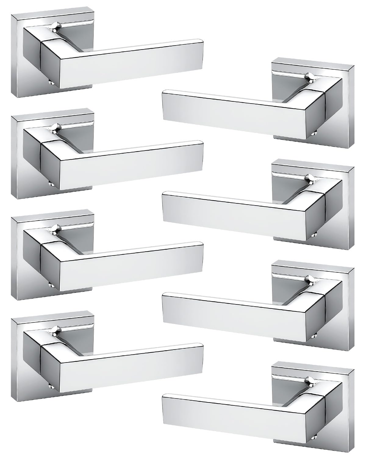 KNOBWELL 8 Pack Dummy Door Handle Closet Doorknob, Polished Chrome No Turning Fake Door Lever, Reversible for Left&Right(One Side Use)