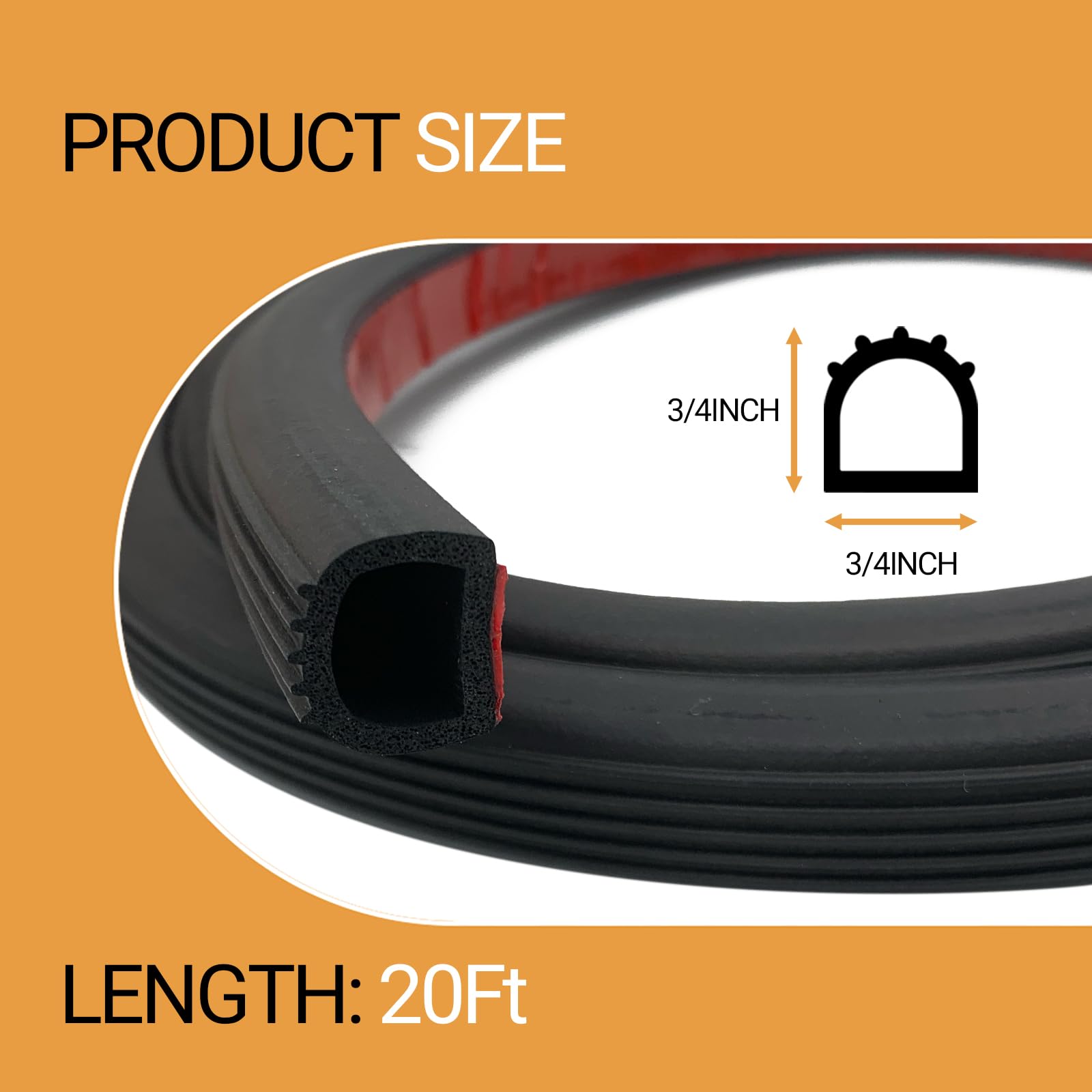 Tira de sellado de goma en forma de D, 3/4 pulgadas autoadhesiva de EPDM para automoción, barco, caravana, marina, puertas de cochera/ventana y más, 20 pies