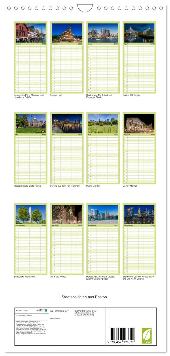 Familienplaner 2025 - Stadtansichten aus Boston mit 5 Spalten (Wandkalender, 21 cm x 45 cm), CALVENDO: Sehenswürdigkeiten und idyllische Orte (CALVENDO Orte)
