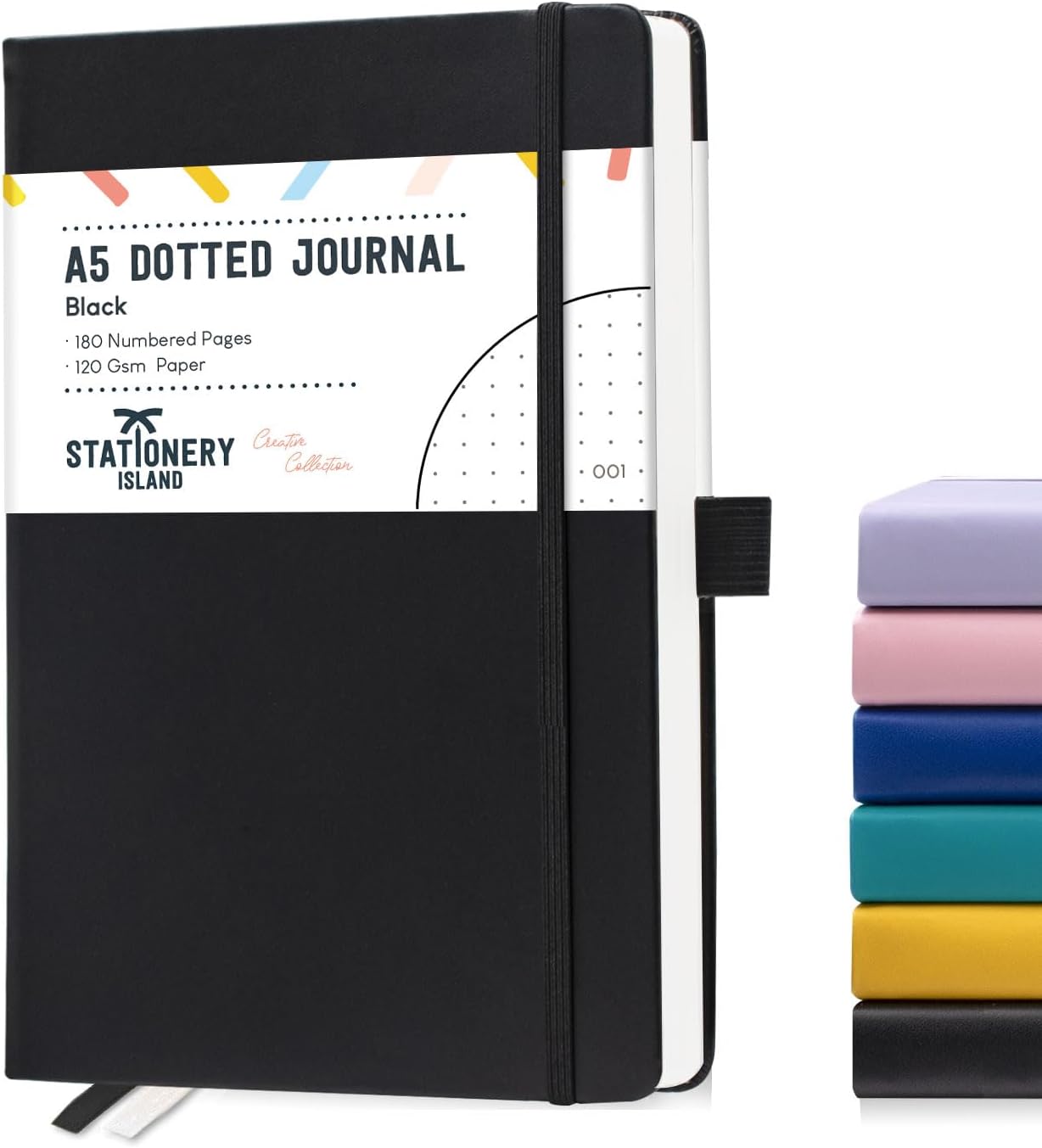 STATIONERY ISLAND A5 Bullet Dotted Journal, 180 Numbered Paged Hardcover Dotted Notebook, 120gsm Thick Paper, 5.3"x8.4" for Journaling, Study and Travel (Black)