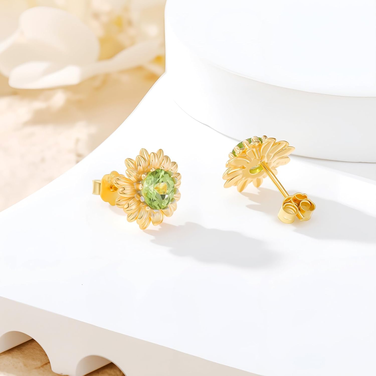 Sunflower Stud Earrings 925 Sterling Silver Natural Gemstone with Sunflower Earrings for Women - Image 2