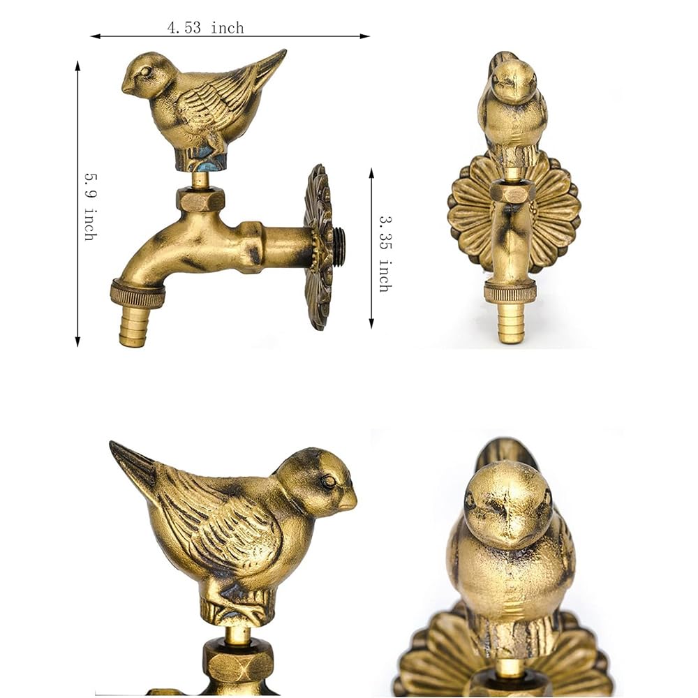 Grifo de latón vintage para jardín, diseño de gorrión de jardín, para manguera de exterior, grifo de agua fría para manguera de jardín