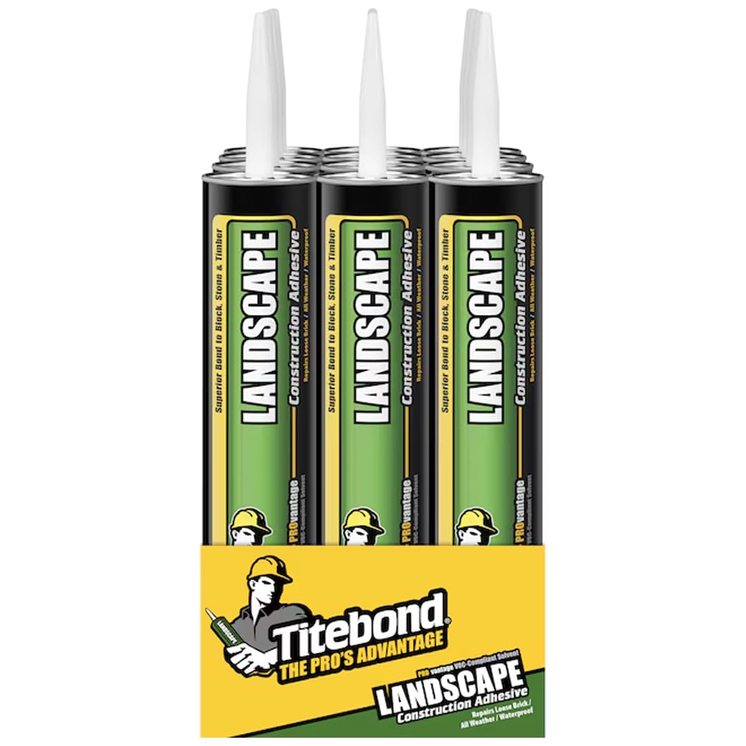 Titebond PROvantage Landscape Construction Adhesive 28 Oz. (12 Pack) – Professional Waterproof Glue for Pavers, Stone, Brick & Retaining Walls, Weather-Resistant, Prevents Shifting – 3122